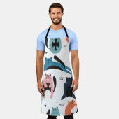 スカンジナビア猫：ヴィンテージ繊維デザイン。 エプロン (着用した状態)