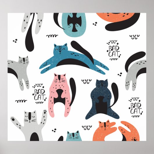 スカンジナビア猫:ヴィンテージ繊維デザイン。 ポスター (正面)