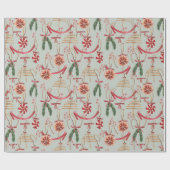 スカンジナビア素朴の緑と水彩柑橘類 ラッピングペーパー (フラット)