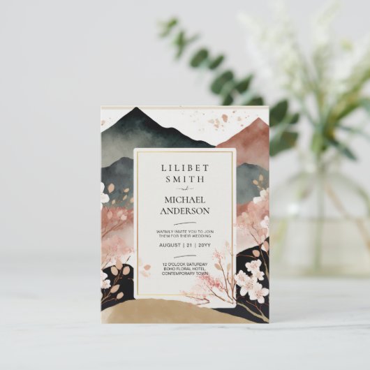 スカンジナビア結婚ジャパンディテーマさくらんぼ花 招待状 (スタンド正面)