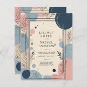 スカンジナビア結婚ジャパンディテーマ赤面ブルー 招待状 (正面/裏面)