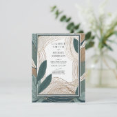 スカンジナビア結婚ジャパンディ抽象芸術グリーンティール(緑がかった色) 招待状 (スタンド正面)