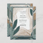 スカンジナビア結婚ジャパンディ抽象芸術グリーンティール(緑がかった色) 招待状 (正面/裏面)