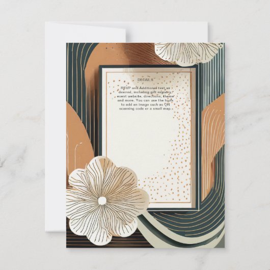 スカンジナビア結婚ジャパンディ抽象芸術ティール(緑がかった色)ブラウン 招待状 (裏面)