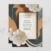 スカンジナビア結婚ジャパンディ抽象芸術ティール(緑がかった色)ブラウン 招待状 (正面/裏面)