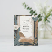 スカンジナビア結婚ジャパンディ抽象芸術ティール(緑がかった色)ブラウン 招待状 (スタンド正面)