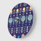 スカンジナビア線形花、夏のモチーフ ラージ壁時計 (傾斜)