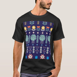 スカンジナビア線形花、夏のモチーフ Tシャツ