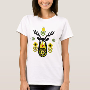 スカンジナビア自然ディアヘッドアート Tシャツ