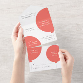 スカンジナビア誕生日 |コーラルピンクバルーンパーティー オールインワン招待状