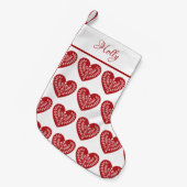 スカンジナビア赤いハートパーソナライズされたストッキング スモールクリスマスストッキング (正面 (吊り時))