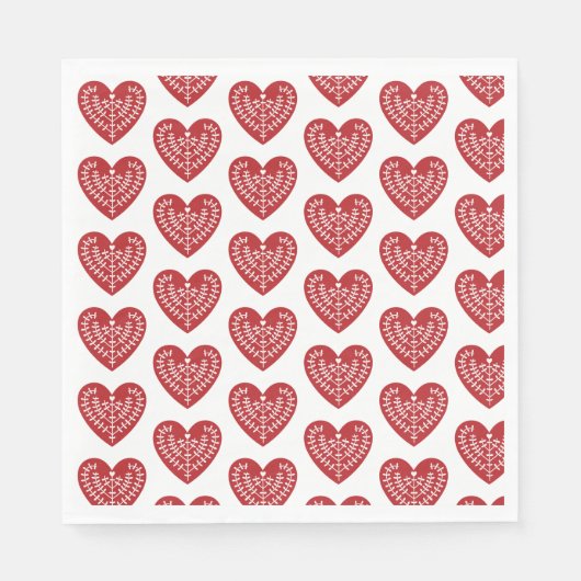 スカンジナビア赤いハート紙ナプキンス スタンダードランチョンナプキン (正面)