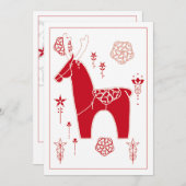 スカンジナビア赤フォークアートビジネスホリデーカード (正面/裏面)