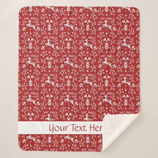 スカンジナビア赤白トナカイフローラクリスマス シェルパブランケット (正面)