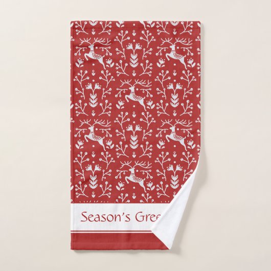 スカンジナビア赤白トナカイフローラクリスマス バスタオルセット (ハンドタオル)
