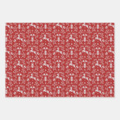 スカンジナビア赤白トナカイフローラクリスマス ラッピングペーパーシート (正面)