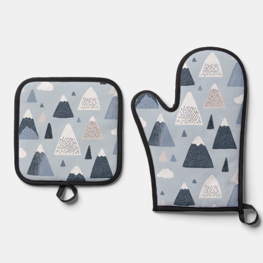 スカンジナビア雪 – 山のオーブンミットとP 鍋つかみ&鍋敷きセット (正面)