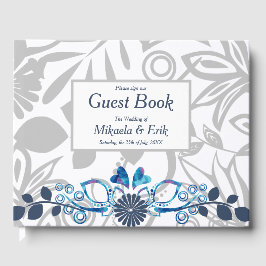 スカンジナビア青灰色フローラルパターン ゲストブック