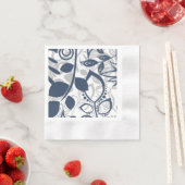 スカンジナビア青灰色フローラルパターン 縁ありカクテルナプキン (インサイチュ)