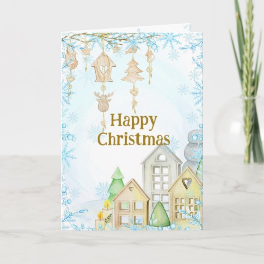 スカンジナビア風のクリスマスカード。ヒュッゲ 編集可能 シーズンカード (正面)