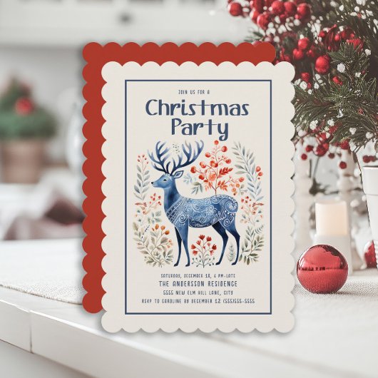 スカンジナビア風ノルディック柄のシカのクリスマスパーティー 招待状