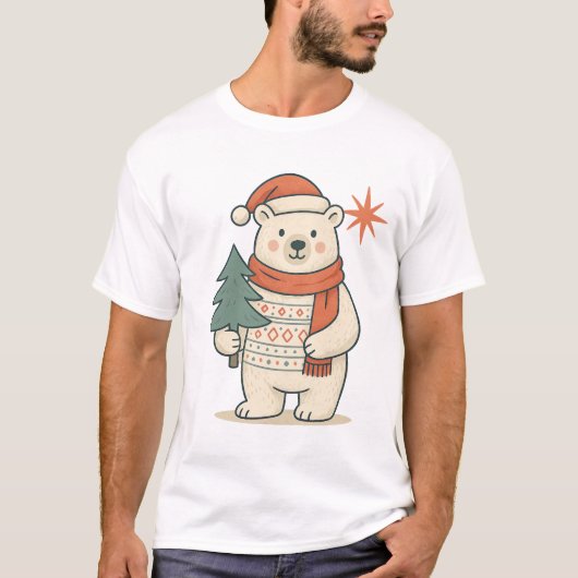 スカンジナビア風 かわいいクリスマスポーラーベアTシャツ Tシャツ (正面)