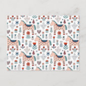 スカンジナビア馬フォークアートパターン シーズンポストカード (正面)