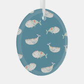 スカンジナビア鯨、海獣パターン ガラスオーナメント (正面右)