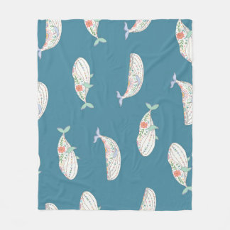 スカンジナビア鯨、海獣パターン フリースブランケット