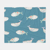 スカンジナビア鯨、海獣パターン フリースブランケット (正面(横))