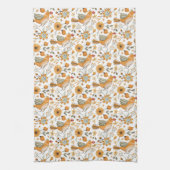 スカンジナビア鳥オレンジ キッチンタオル (縦)