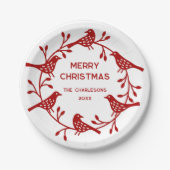 スカンジナビア鳥リースパーソナライズされたクリスマス ペーパープレート (正面)