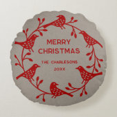 スカンジナビア鳥リースパーソナライズされたクリスマス ラウンドクッション (正面)