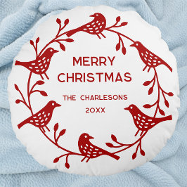 スカンジナビア鳥リースパーソナライズされたクリスマス ラウンドクッション