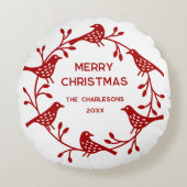 スカンジナビア鳥リースパーソナライズされたクリスマス ラウンドクッション (正面)