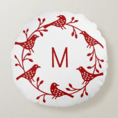 スカンジナビア鳥リースモノグラム ラウンドクッション (正面)