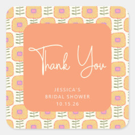 スカンジナビア黄色オレンジ色の花シャワーありがとう スクエアシール