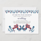 スカンジナビア フォークアート 結婚式 招待状 鳥 (正面)