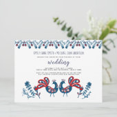 スカンジナビア フォークアート 結婚式 招待状 鳥 (スタンド正面)