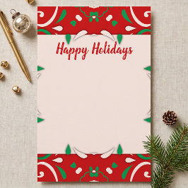 スカンジナビア レッド グリーン フォークアート クリスマス ホリデー 便箋