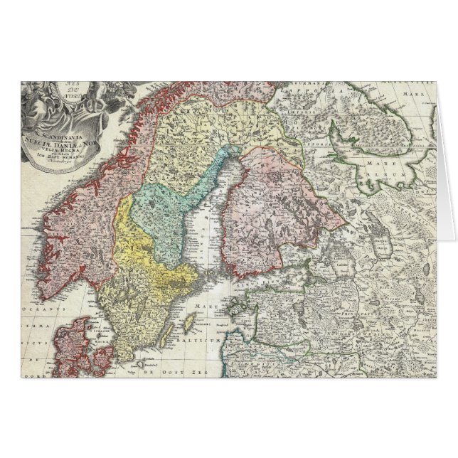 スカンジナビア(1730年)のヴィンテージの地図 (正面横)