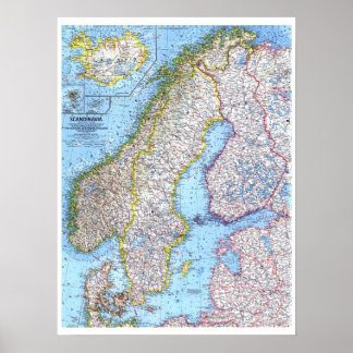 「スカンジナビア:1963年の地図… ポスター