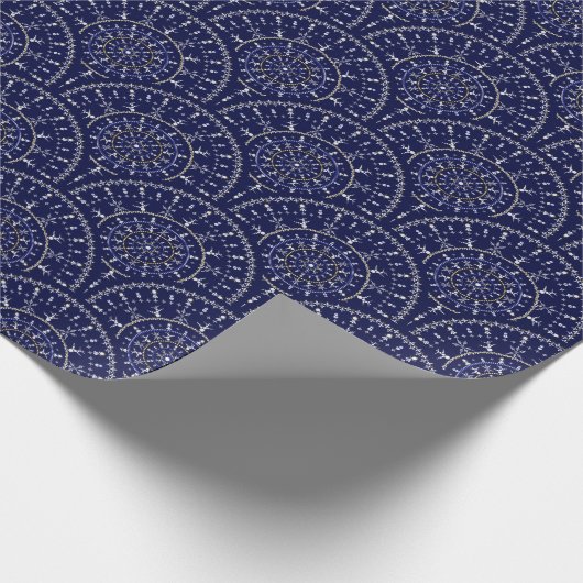 スカンジナビアDitsy冬の海軍と金ゴールドアールデコ ラッピングペーパー (角)