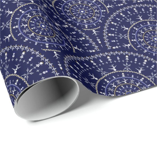 スカンジナビアDitsy冬の海軍と金ゴールドアールデコ ラッピングペーパー (ロールコーナー)