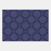 スカンジナビアDitsy冬の海軍と金ゴールドダイヤモンドタイル ラッピングペーパーシート (正面)