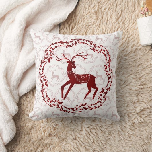 スカンジフォークアートクリスマススタイルシカ&バード クッション (ブランケット)