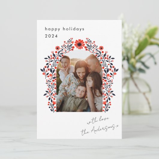 スカンジフローラアーチクリスマスホリデーフォトカード シーズンカード (スタンド正面)