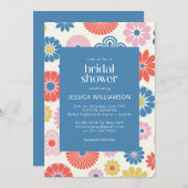 スカンジボホフォークフラワーブルーブライダルシャワー 招待状 (正面/裏面)