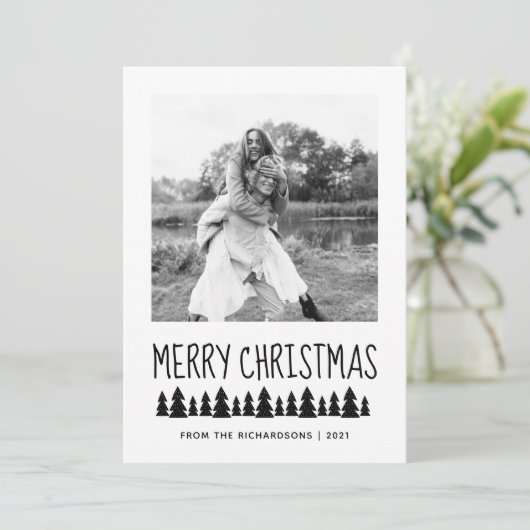 スカンジモダンツリー黒白メリークリスマス シーズンカード (スタンド正面)