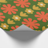 スカンジレトロフローラフォークアートパターングリーンオレンジ ラッピングペーパー (角)